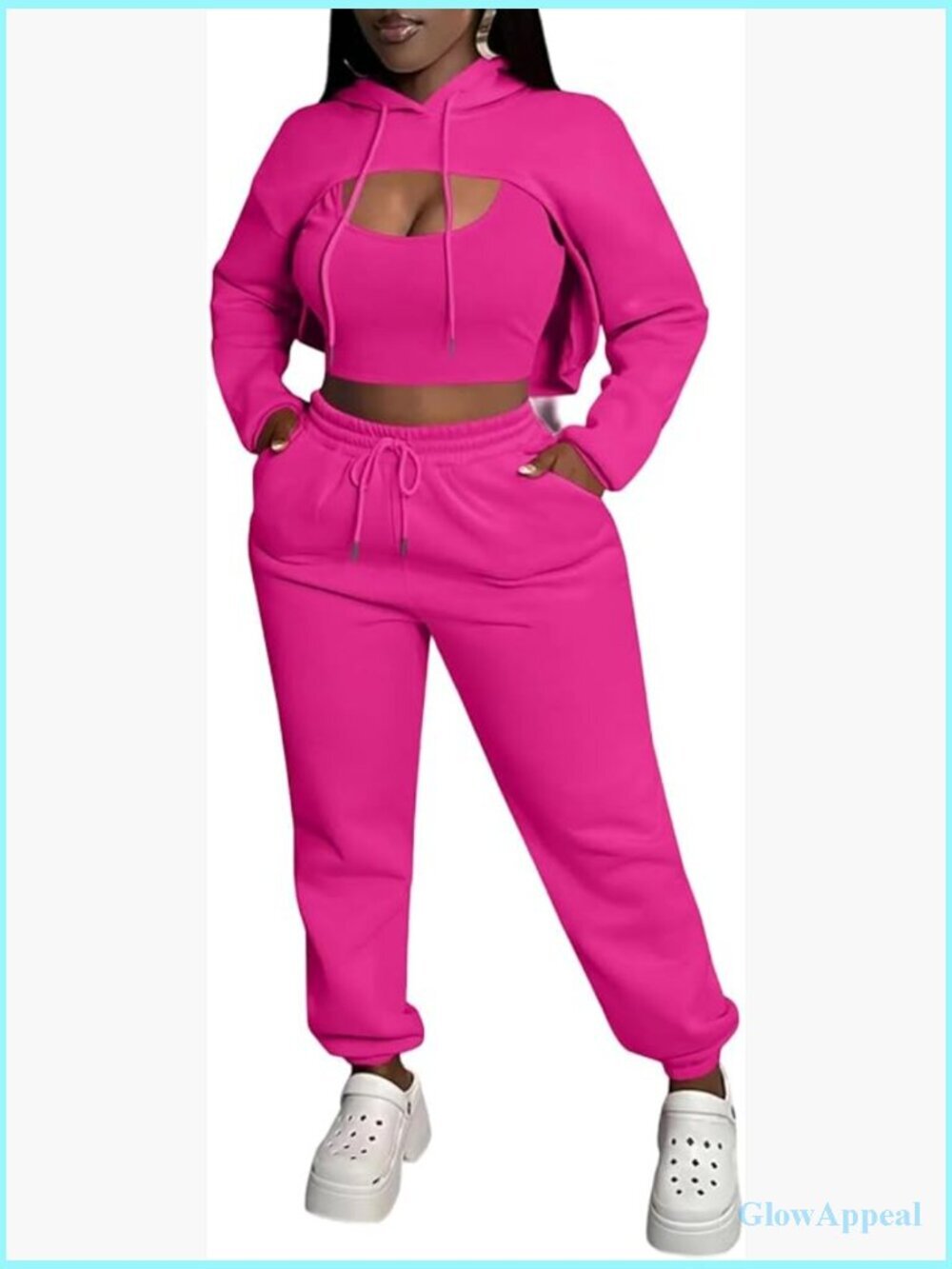 3 Piece Sweatsuit Set Cropped Hoodie Tank Top Jogger Pants Tracksuit